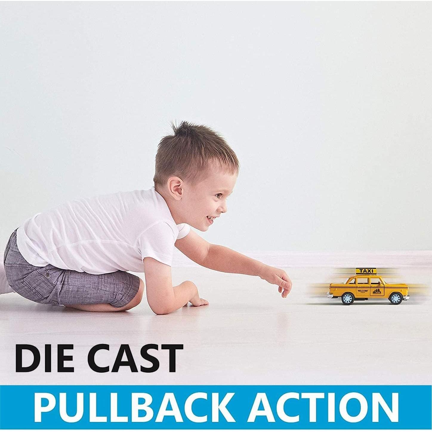 Diecast Taxi Amarillo NYC Clásico 11.43 cm con Luces y Sonidos