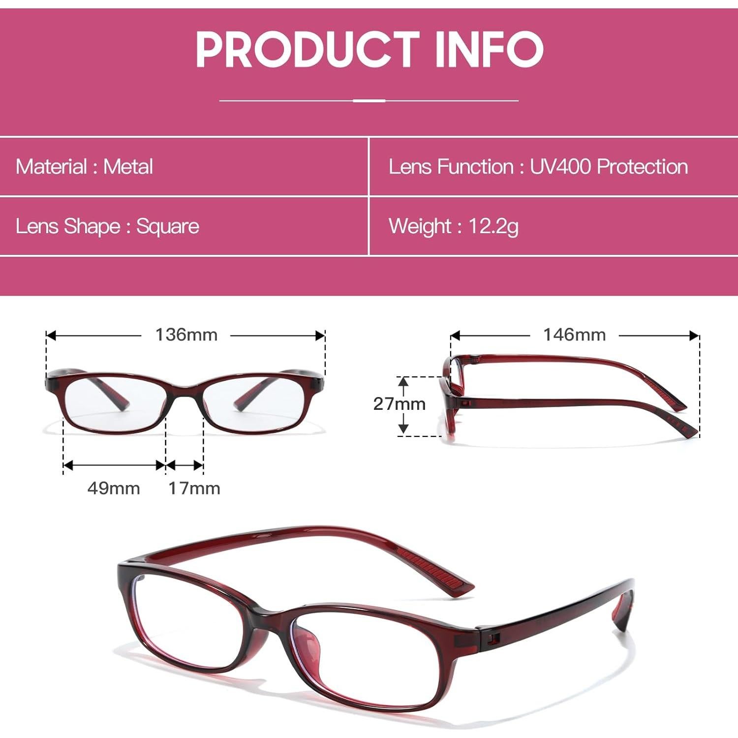 Gafas Anti-Luz Azul TJUTR para Mujeres Estilo Y2K Rojo