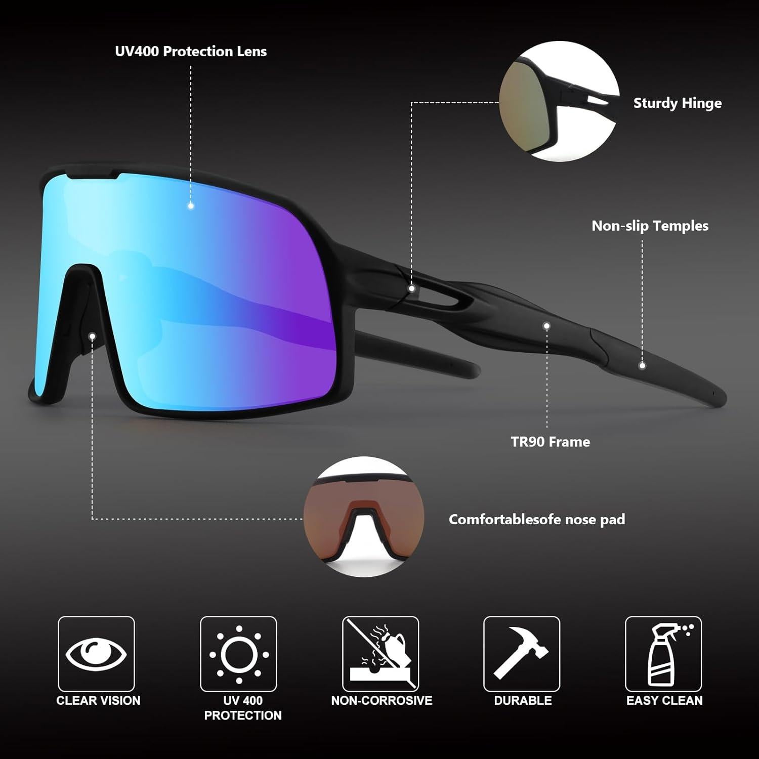Gafas de Ciclismo BangLong UV400, Ligeras y Comodas