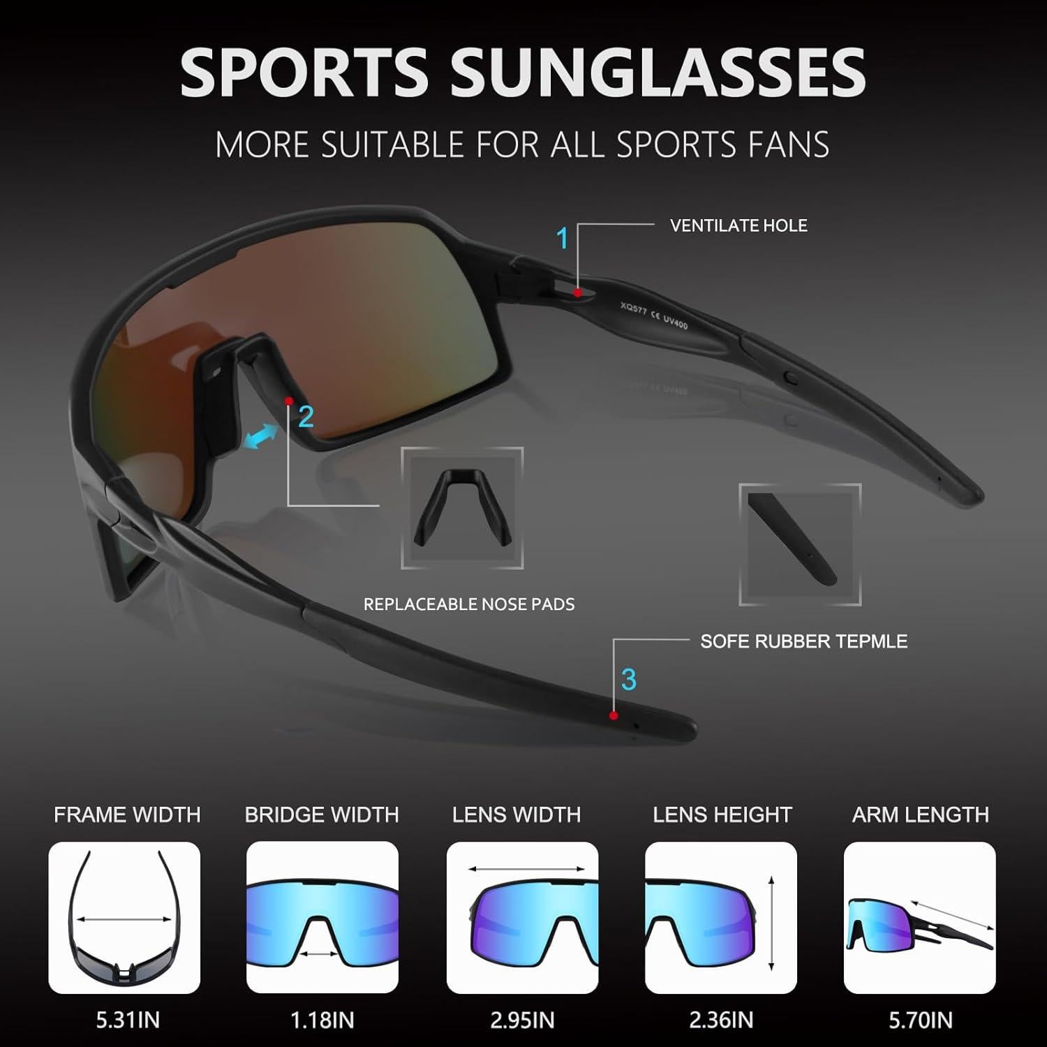 Gafas de Ciclismo BangLong UV400, Ligeras y Comodas