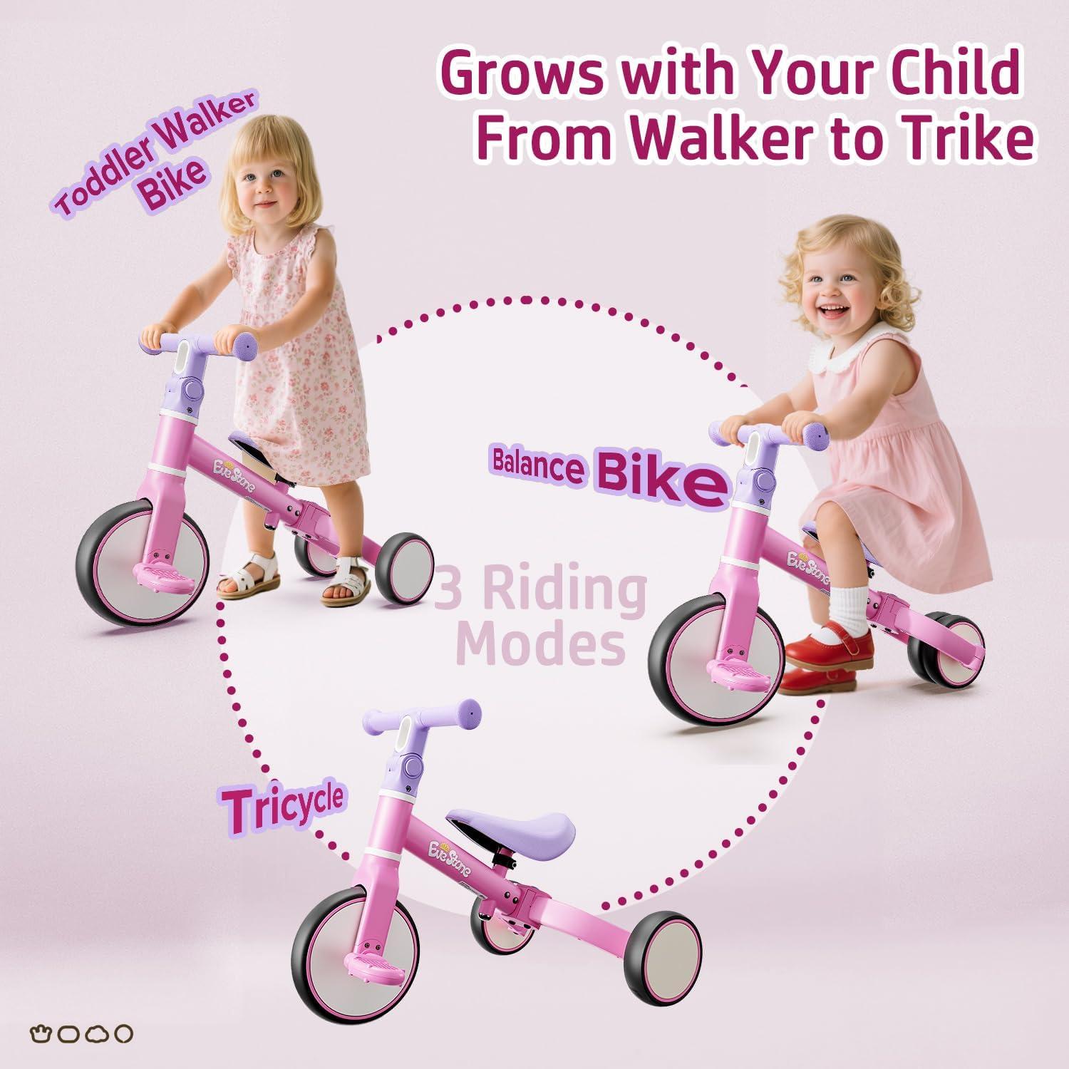 Bicicleta de Equilibrio 5-en-1 EveStone Rosa para Niños
