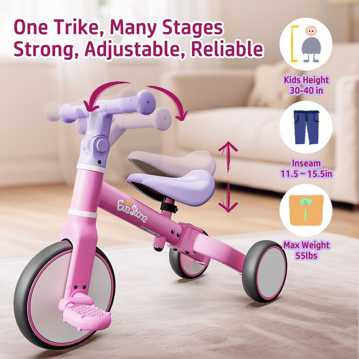 Bicicleta de Equilibrio 5-en-1 EveStone Rosa para Niños