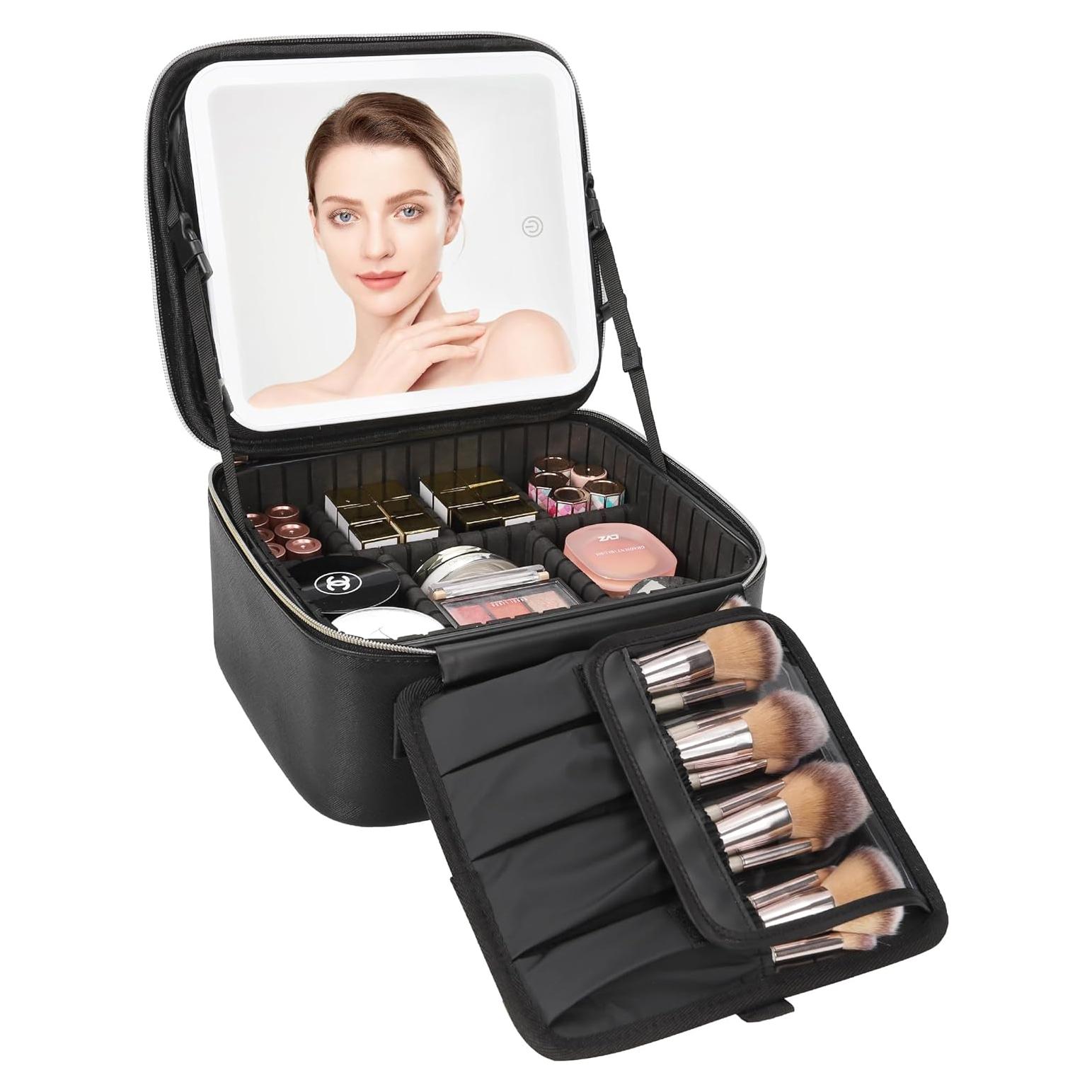Bolsa de Maquillaje RELAVEL con Espejo LED y Divisores