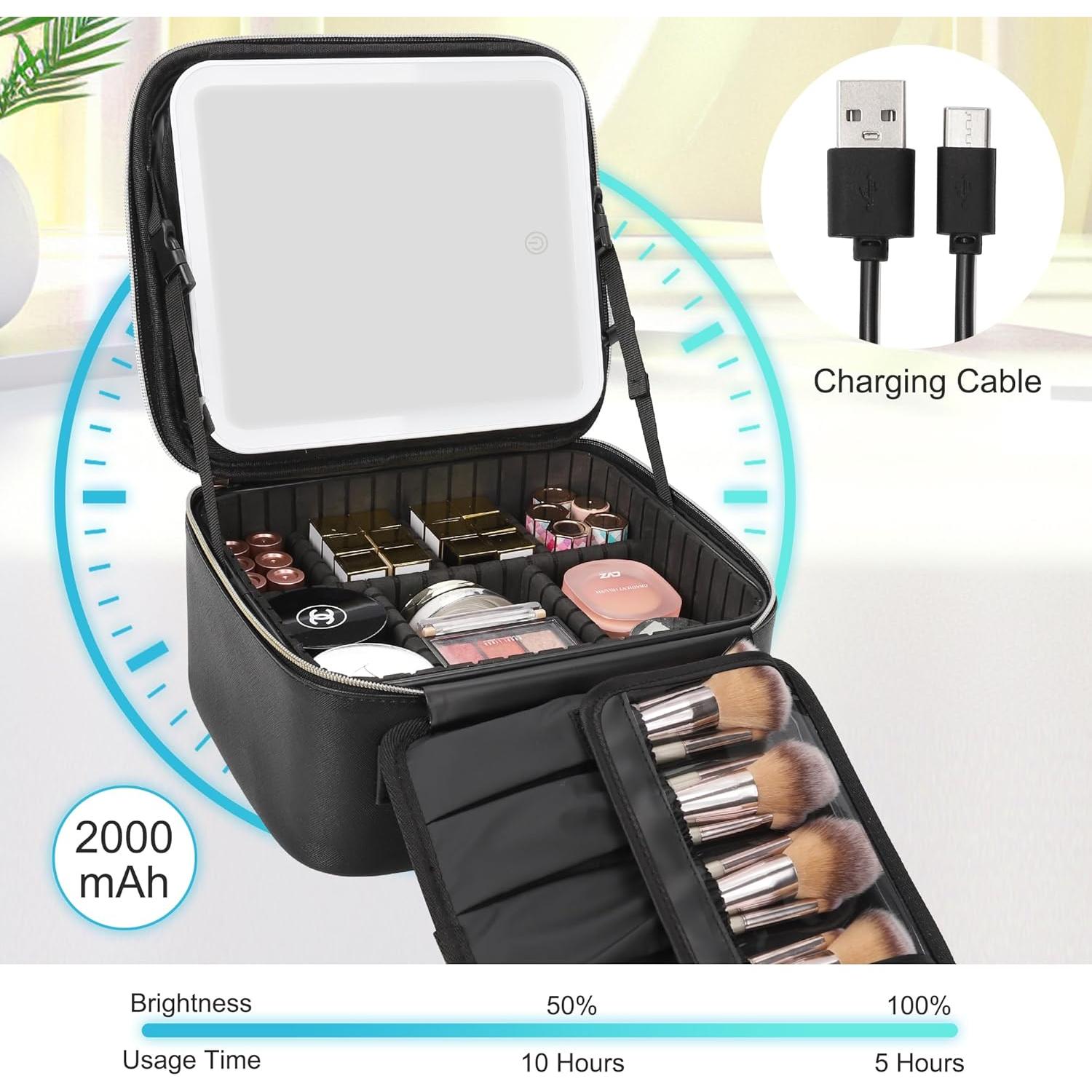 Bolsa de Maquillaje RELAVEL con Espejo LED y Divisores