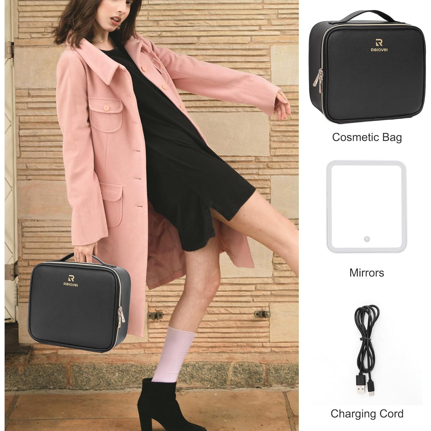 Bolsa de Maquillaje RELAVEL con Espejo LED y Divisores