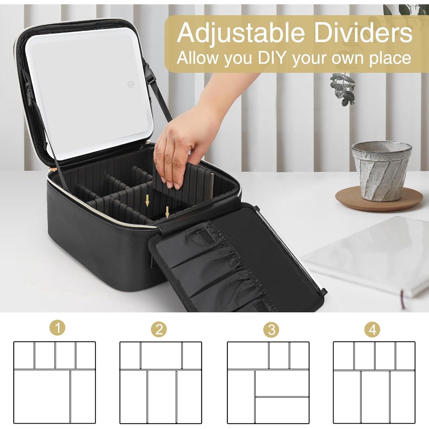 Bolsa de Maquillaje RELAVEL con Espejo LED y Divisores