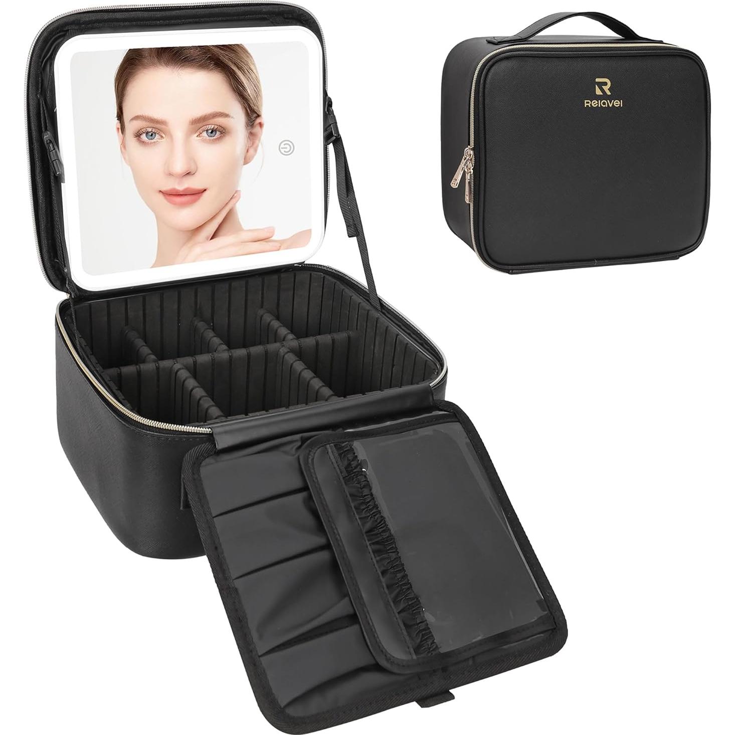 Bolsa de Maquillaje RELAVEL con Espejo LED y Divisores