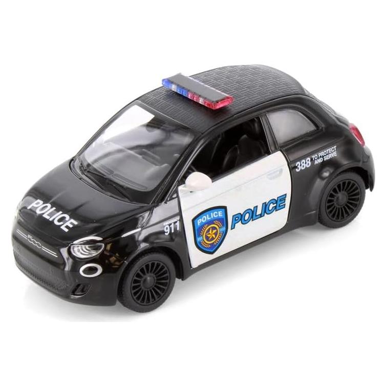 Coche de Policía KiNSMART FIAT 500e 1:28 Metal Retroceso