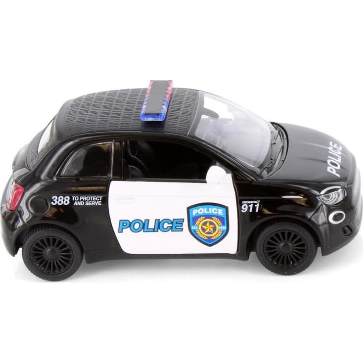 Coche de Policía KiNSMART FIAT 500e 1:28 Metal Retroceso