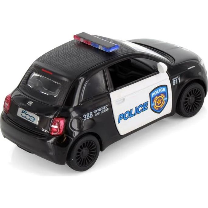 Coche de Policía KiNSMART FIAT 500e 1:28 Metal Retroceso