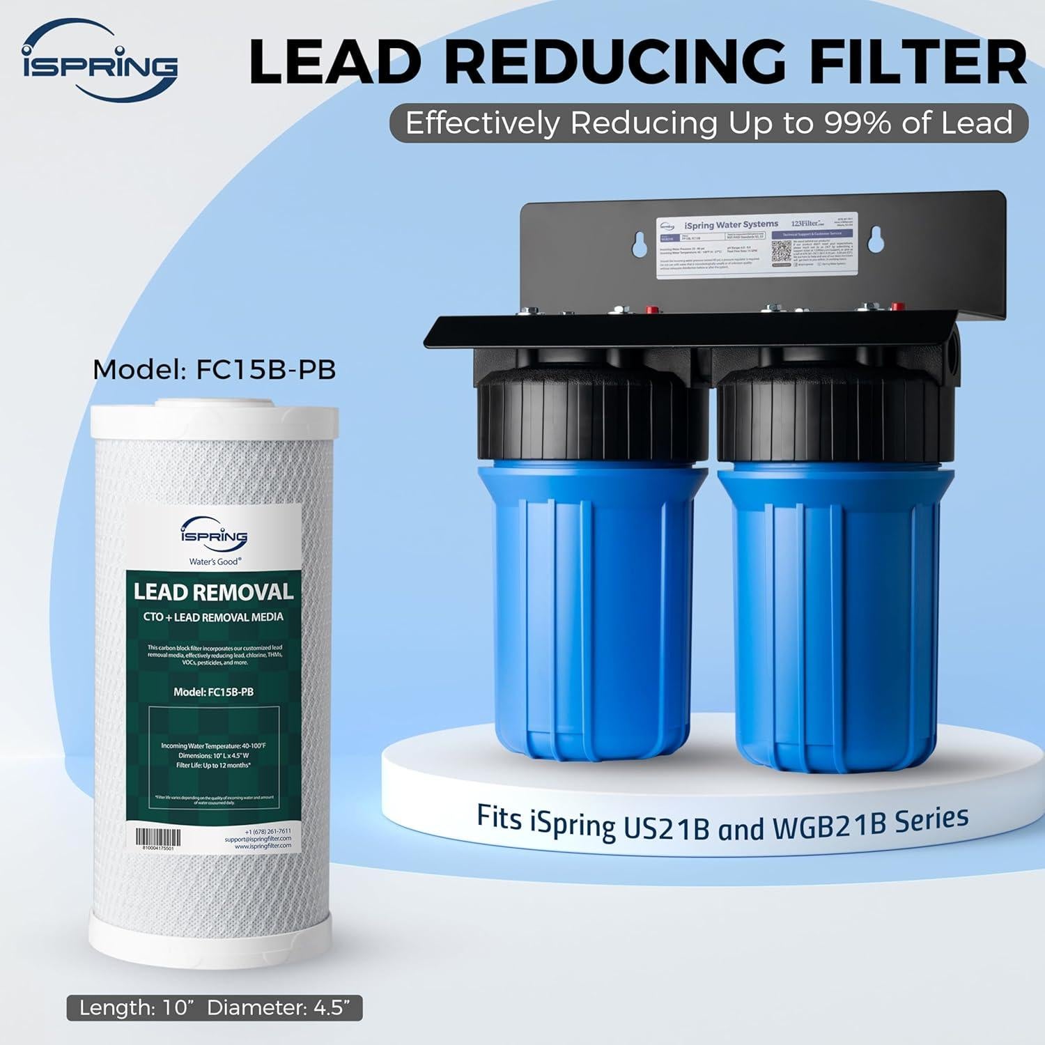 Filtro de Agua iSpring FC15B-PB 4.5"x10" para Plomo y Metales