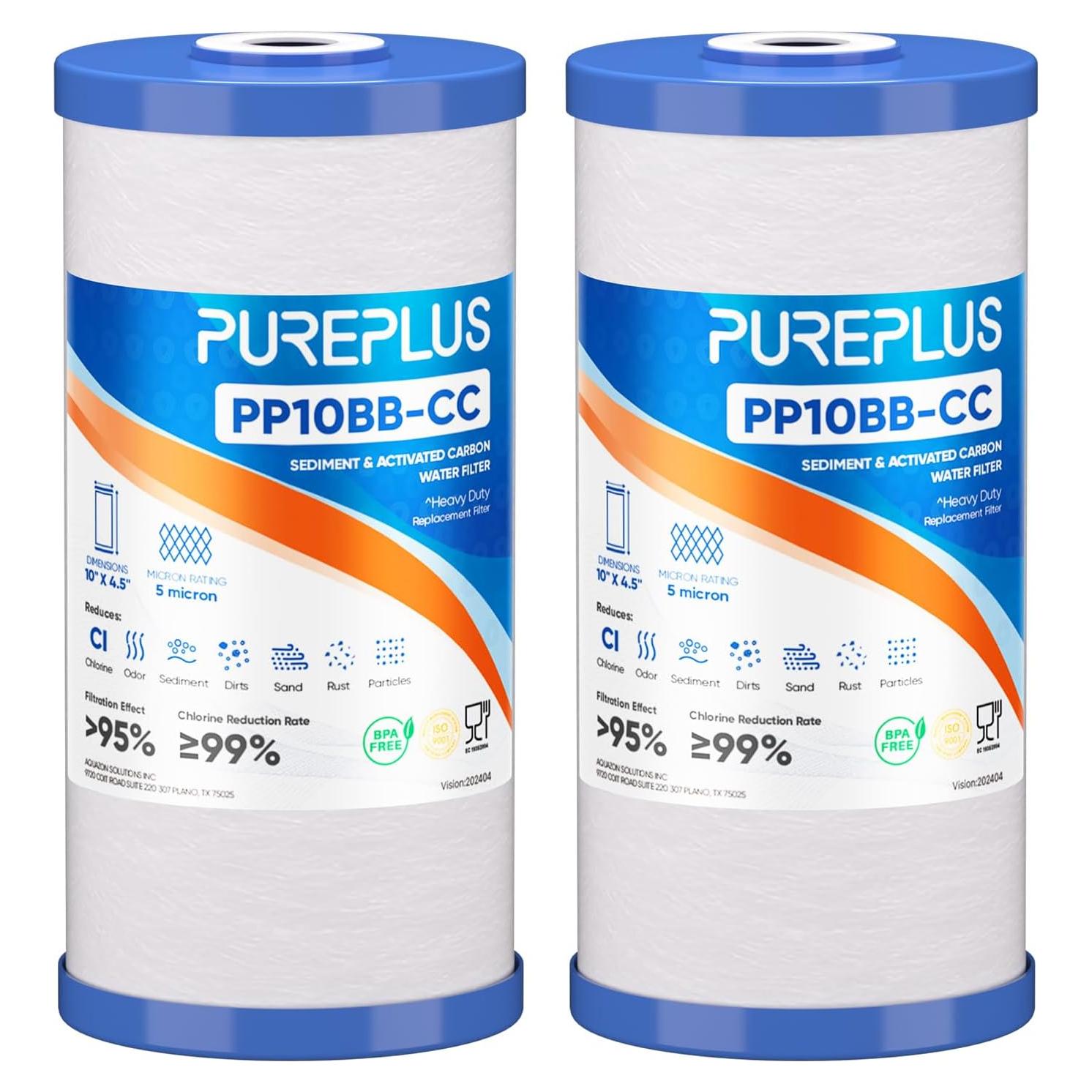 Cartucho Filtro Sedimentos y Carbón 10" x 4.5" PUREPLUS 2-Pack