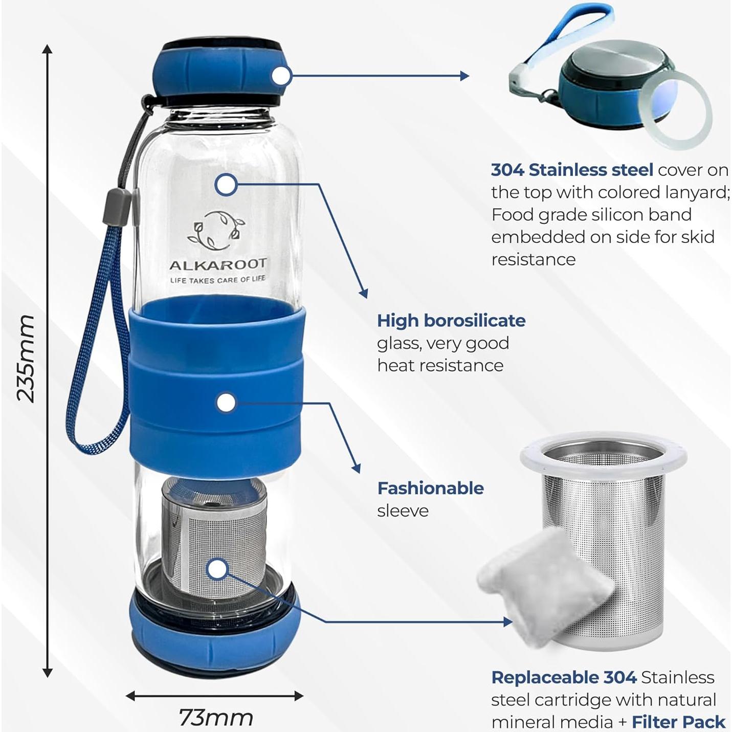 Botella de Agua Alcalina Alkaroot 550ml con Filtro Terahertz