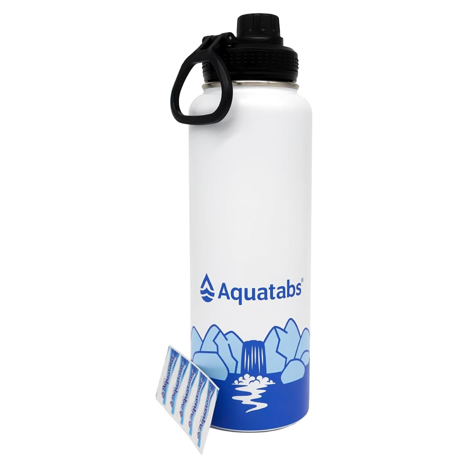 Botella Purificadora de Agua Aislada Aquatabs 1183ml + 100 Tabletas