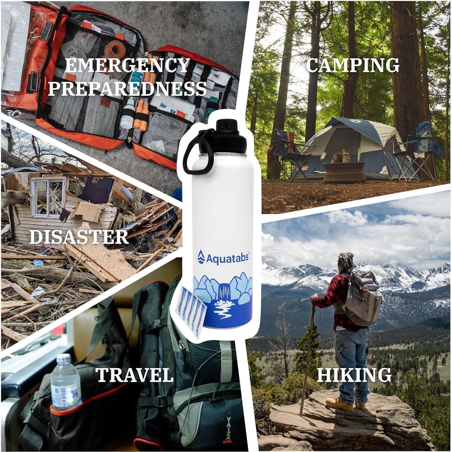 Botella Purificadora de Agua Aislada Aquatabs 1183ml + 100 Tabletas