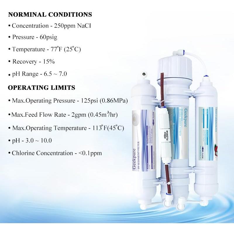Sistema de Filtro de Agua Potable Geekpure 3 Etapas RO 100 GPD