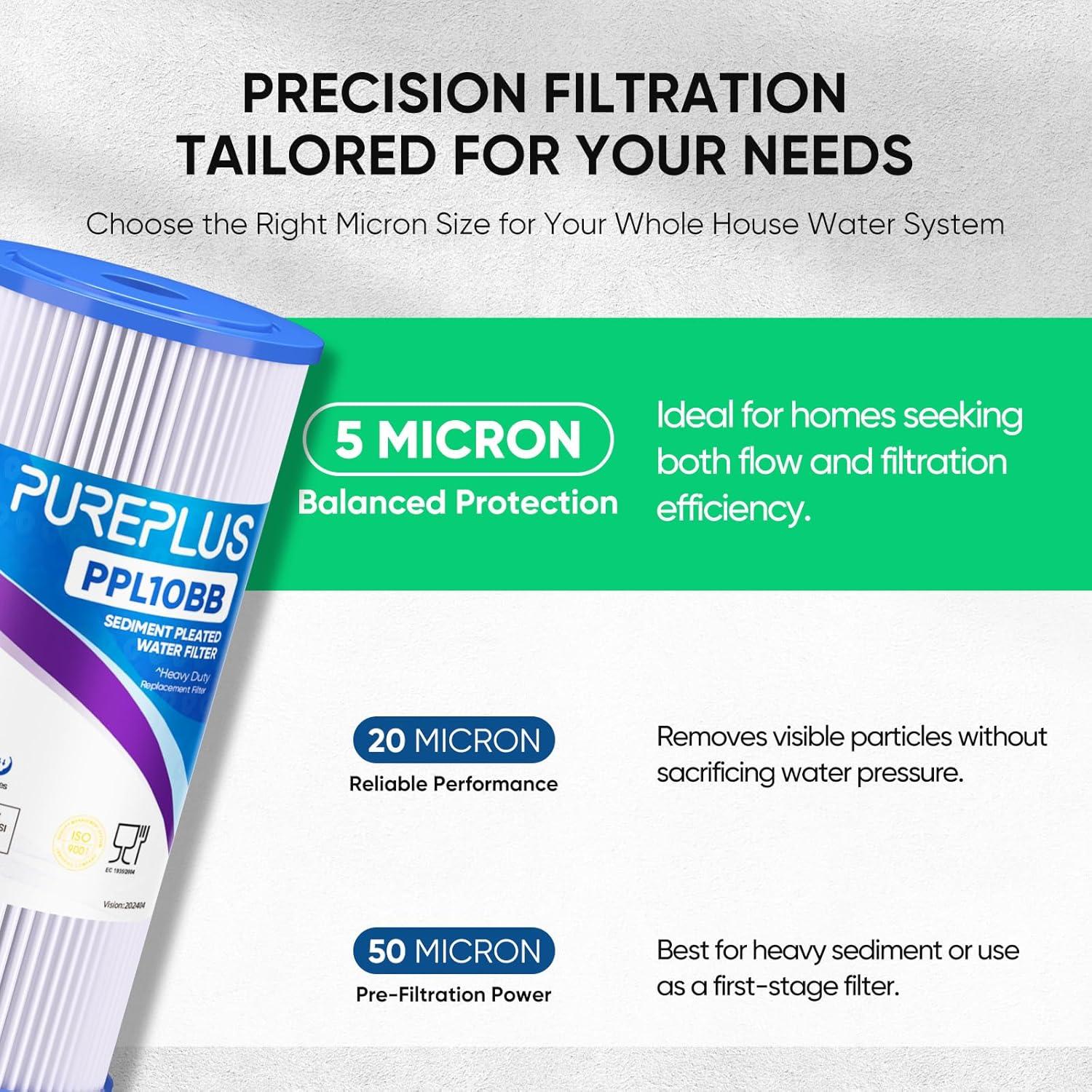 Filtro de Sedimentos Plisado PUREPLUS 5 Micrones 10" x 11.43 cm 2 Pack