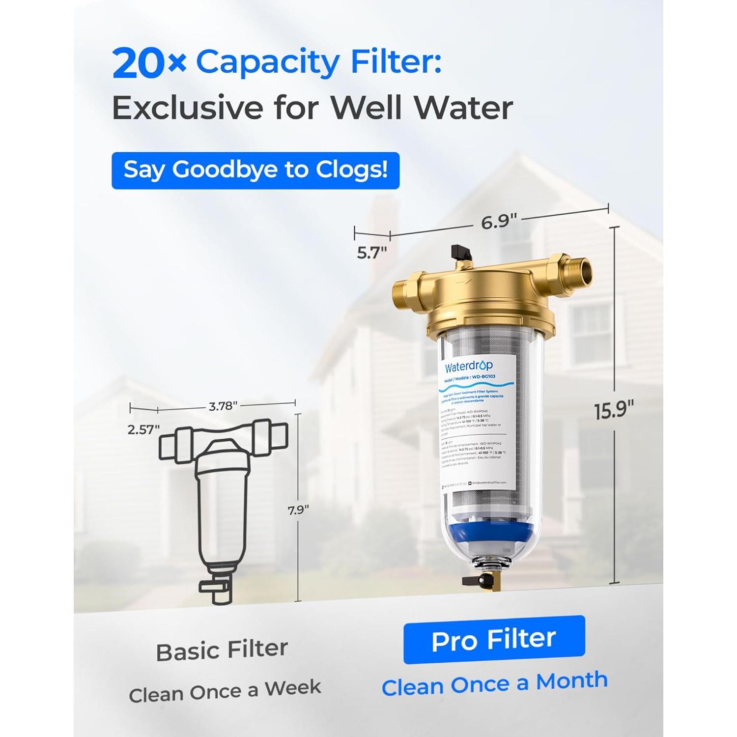 Filtro de Sedimentos Waterdrop WD-BG103, 500/200 Micrones, 1" MNPT