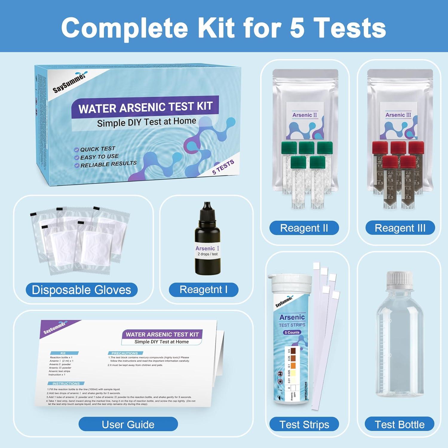 Kit de Prueba de Agua de Arsénico SaySummer - 5 Pruebas 0-0.5 ppm