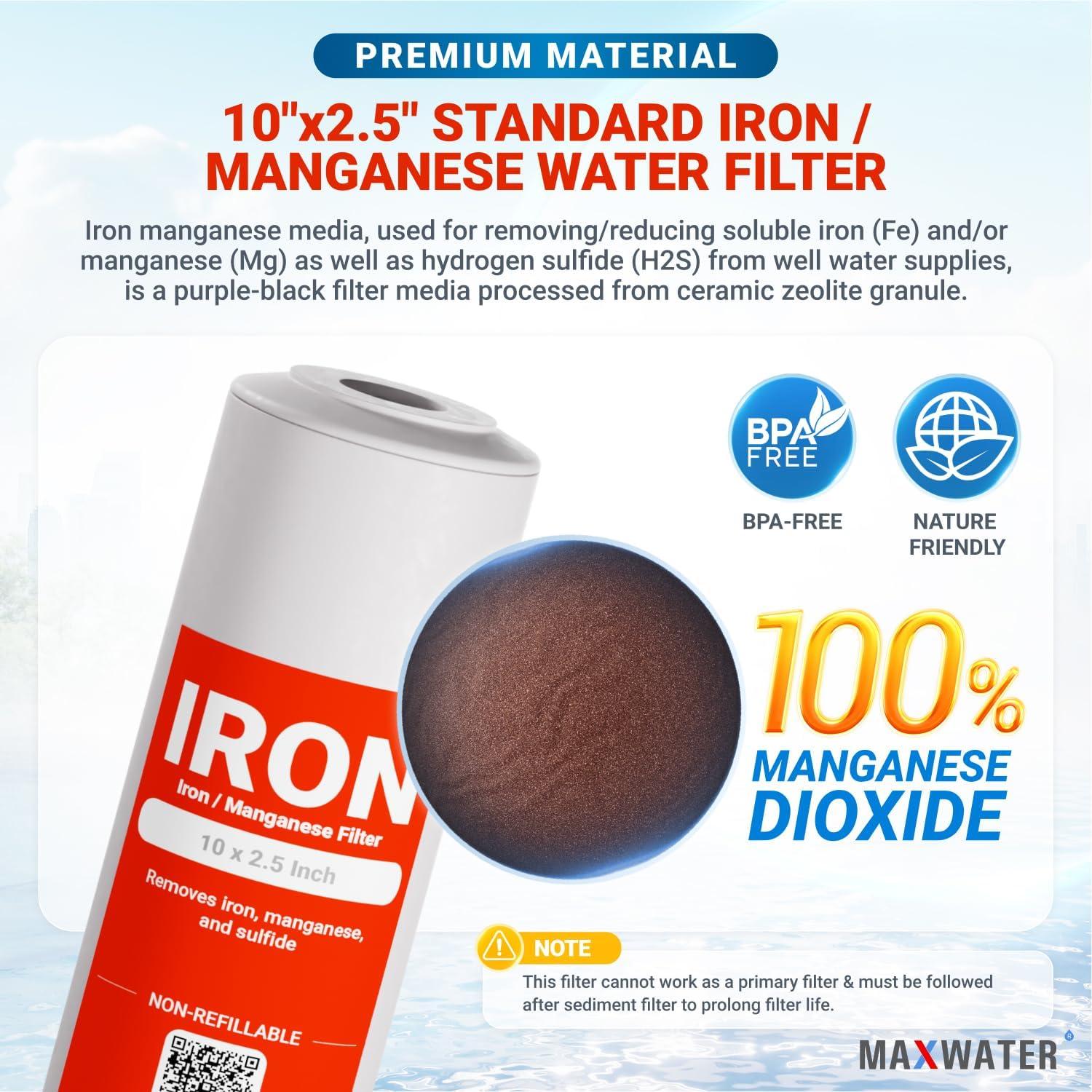 Filtro de Hierro y Manganeso Max Water 10" x 2.5" - Pack de 1
