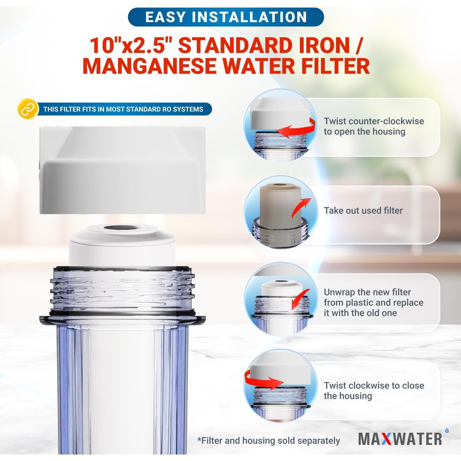 Filtro de Hierro y Manganeso Max Water 10" x 2.5" - Pack de 1