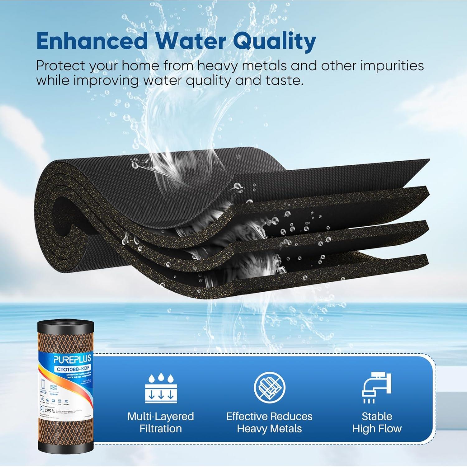 Filtro de Agua PUREPLUS 10" x 4.5" Carbón Activado KDF - 2 Piezas