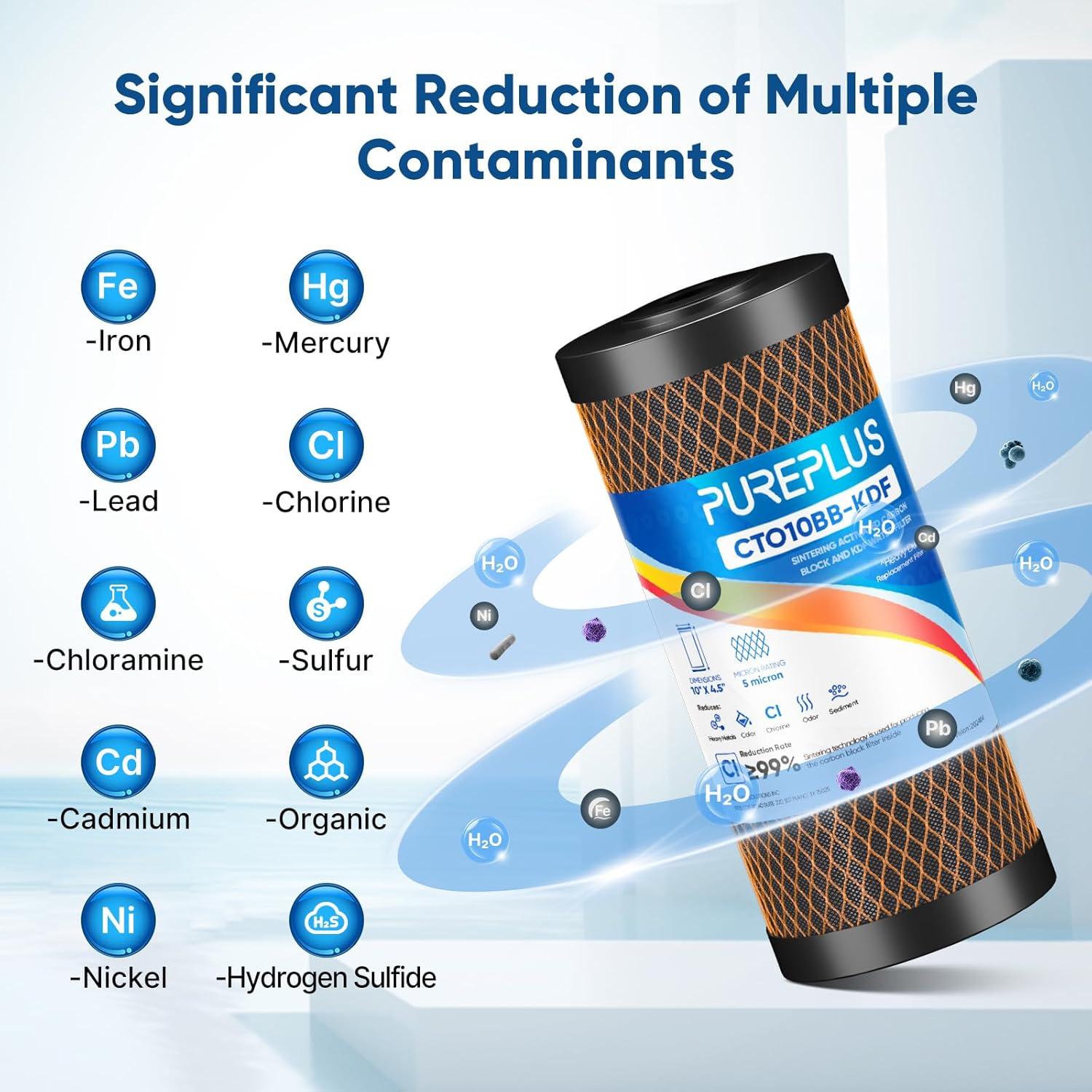 Filtro de Agua PUREPLUS 10" x 4.5" Carbón Activado KDF - 2 Piezas