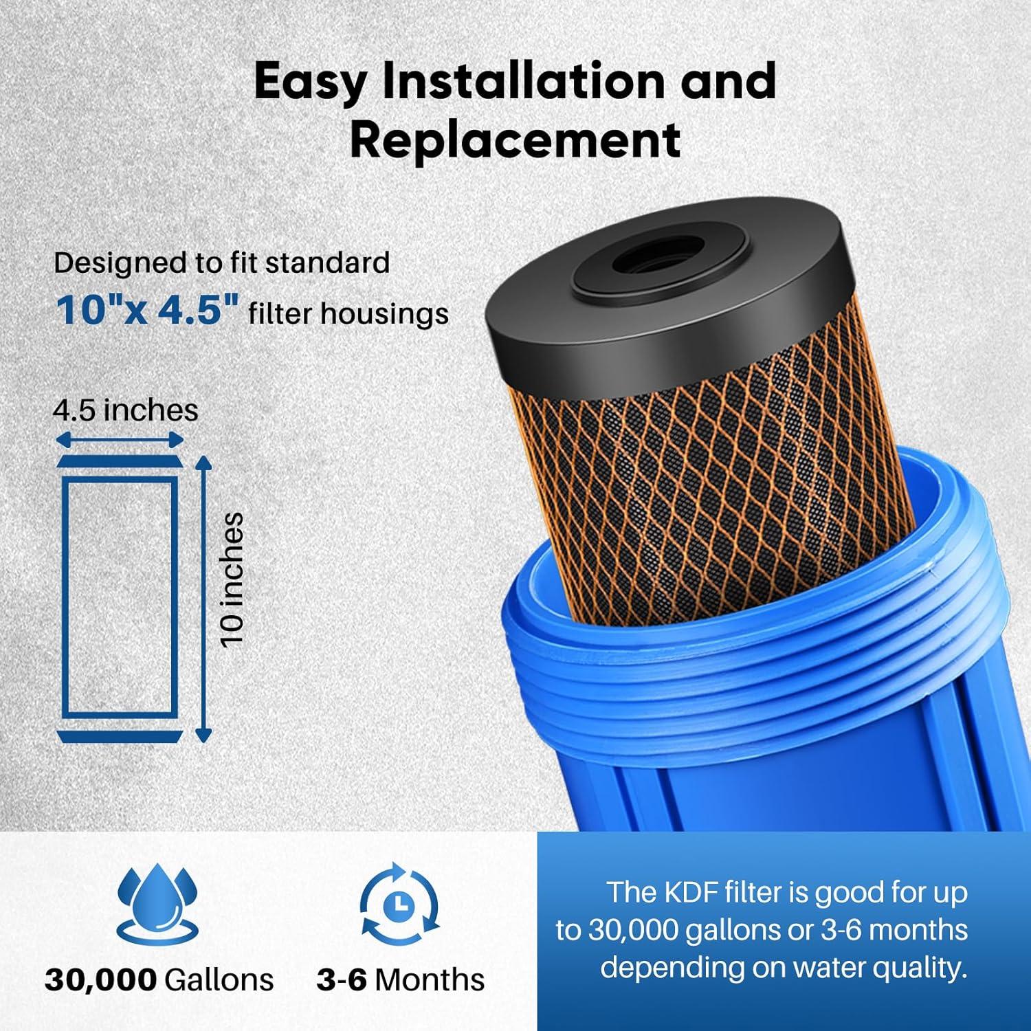 Filtro de Agua PUREPLUS 10" x 4.5" Carbón Activado KDF - 2 Piezas