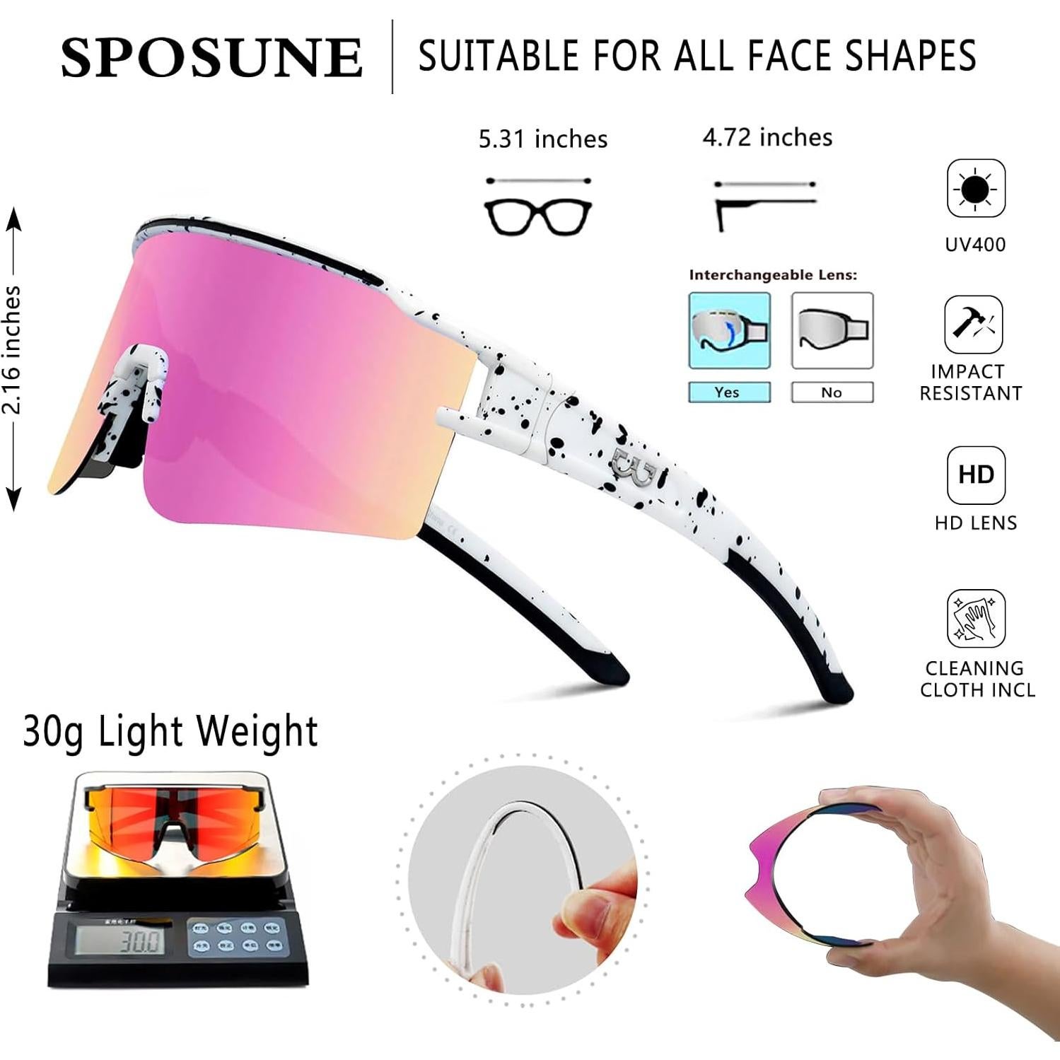 Gafas de Ciclismo SPOSUNE con 3 Lentes Intercambiables