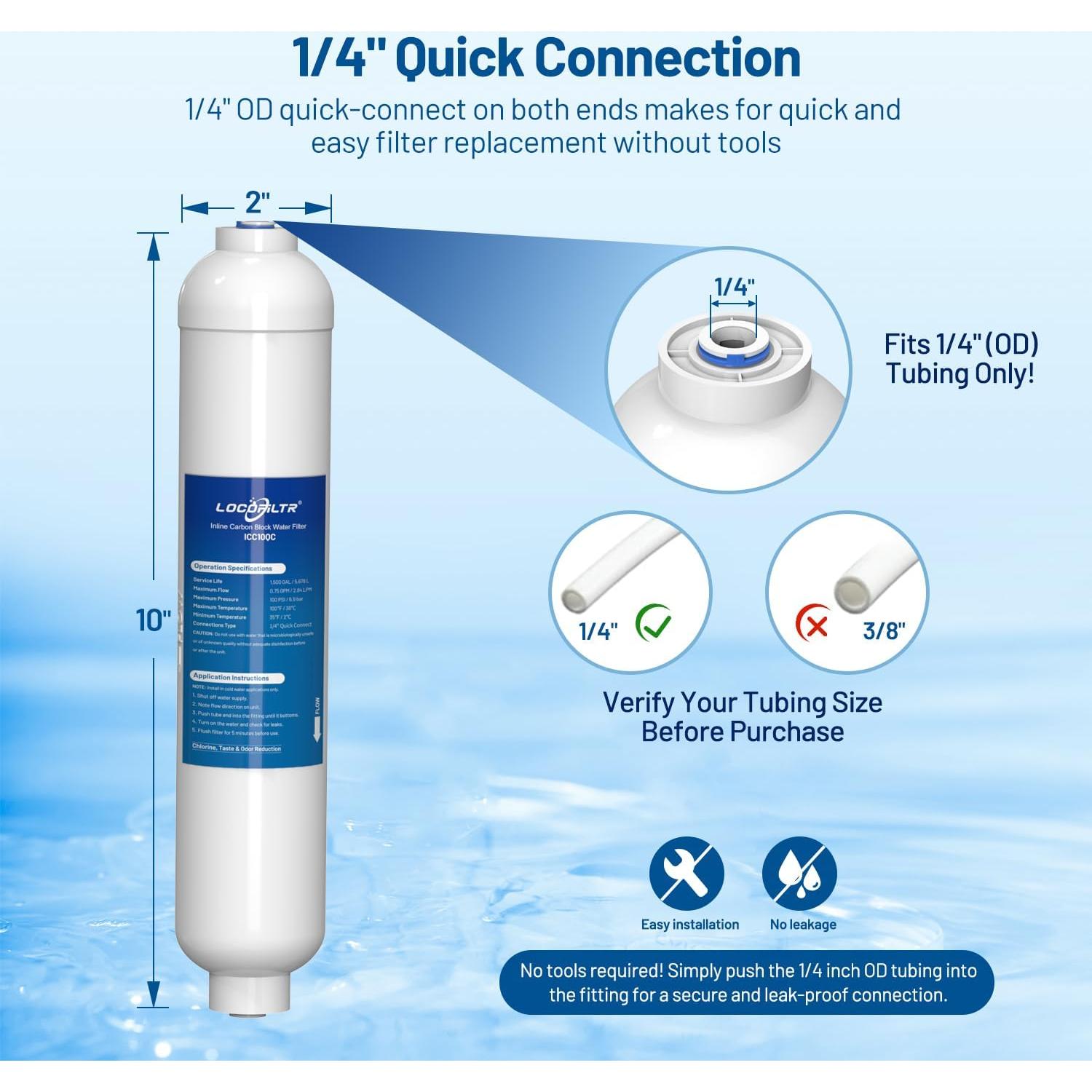 Filtro de Agua Inline Locofiltr ICC10QC 2 Unidades Carbón Activado