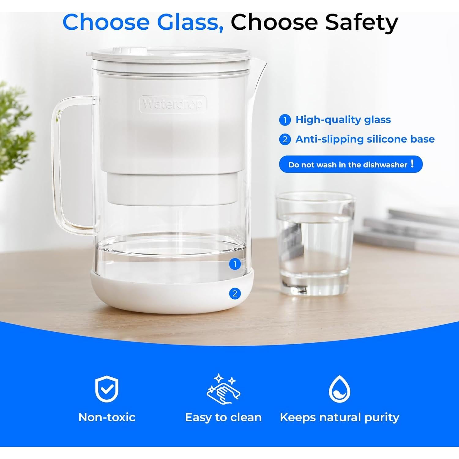 Jarra de Filtro de Agua de Vidrio Waterdrop 10 Tazas Ecológica