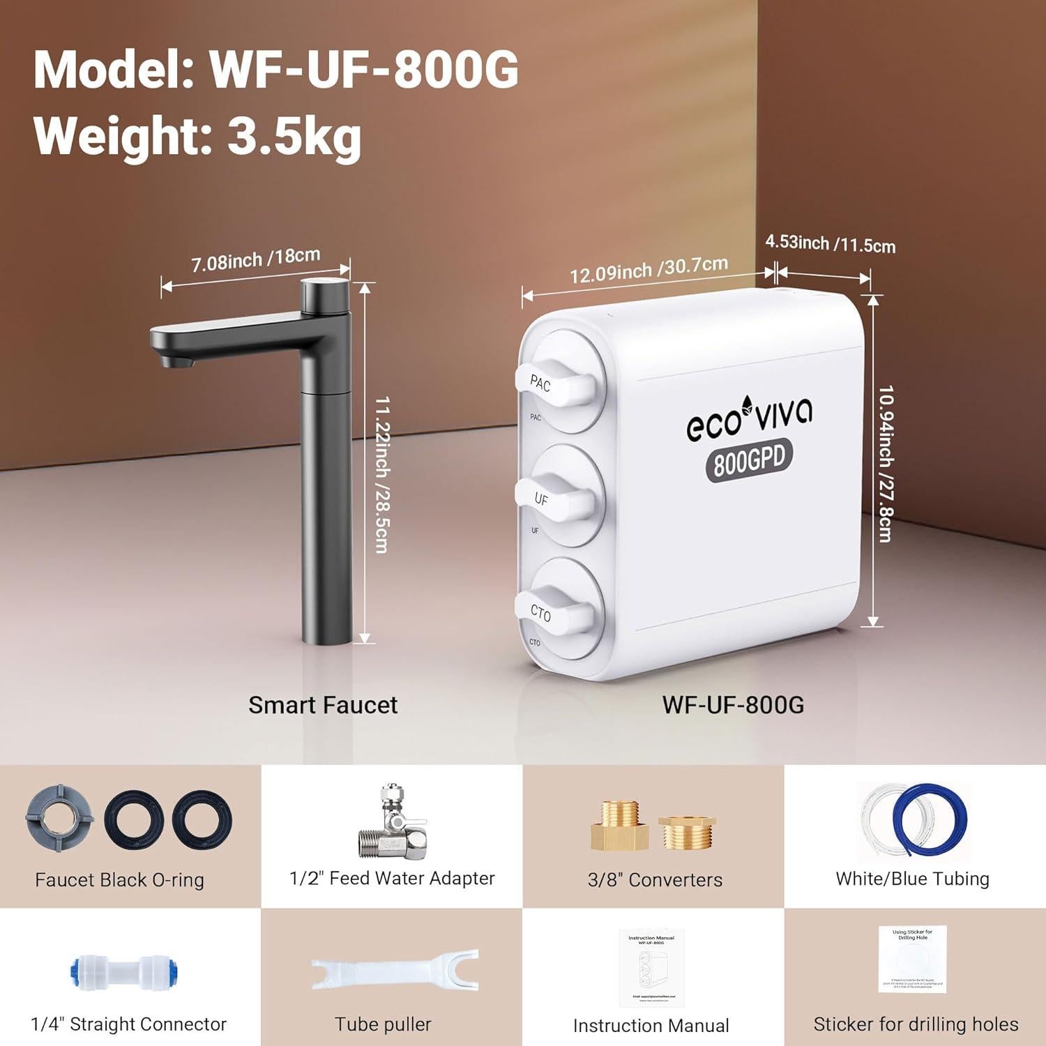 Filtro de Agua Ultra-Filtración Ecoviva WP-TP-UF800G 0.01µm Blanco