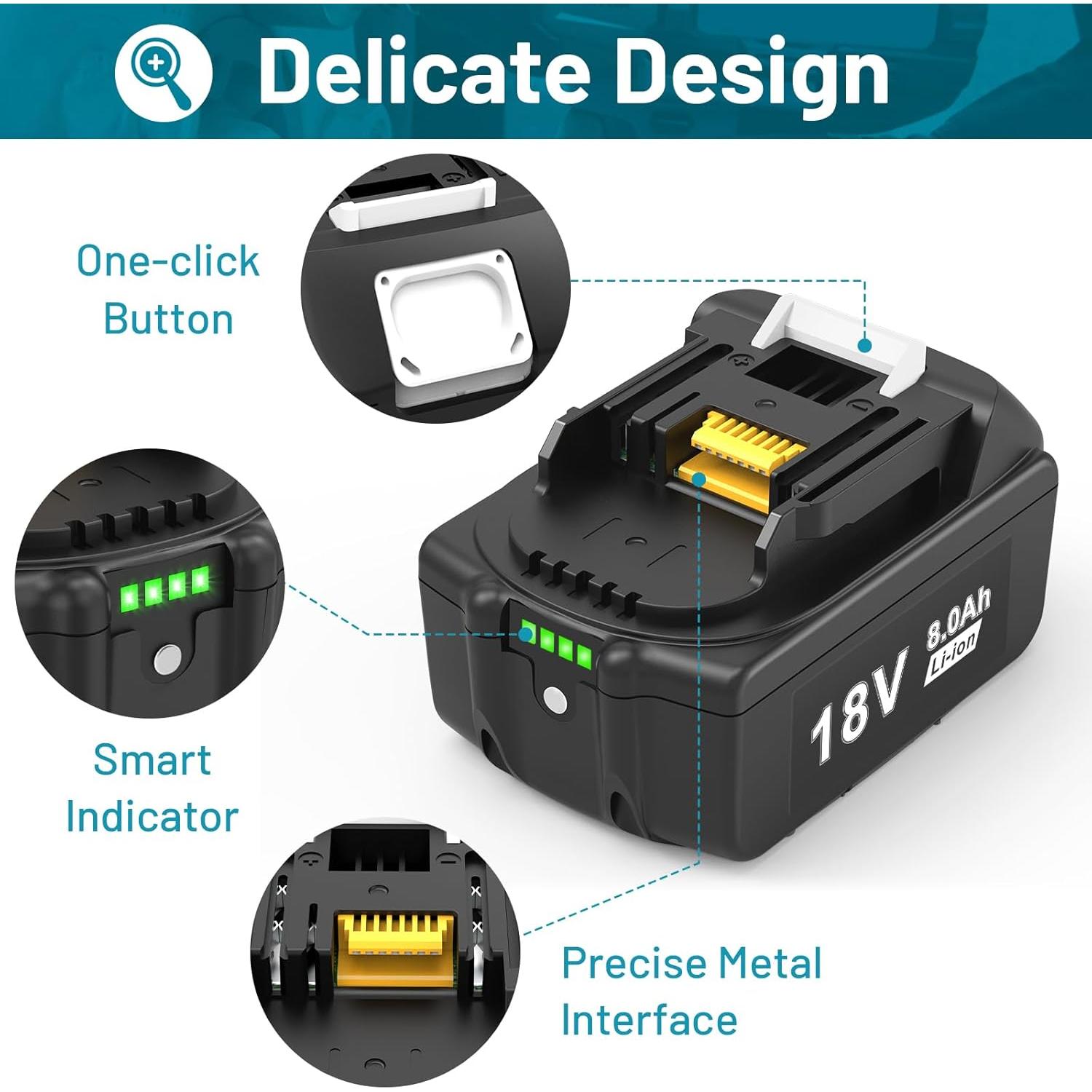 Batería de Reemplazo Futurebatt 18V 8.0Ah para Makita - 2 Paquetes