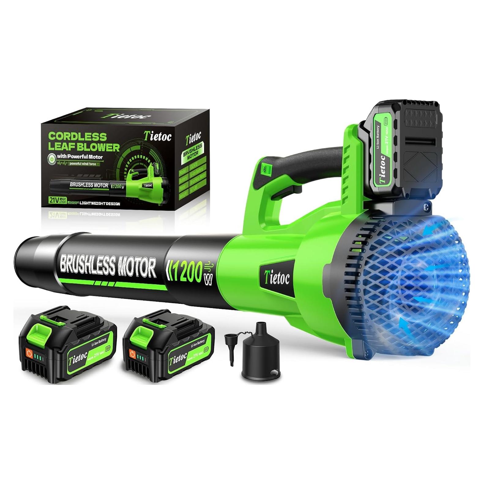 Soplador de Hojas Inalámbrico Tietoc 1200W 6 Velocidades Verde
