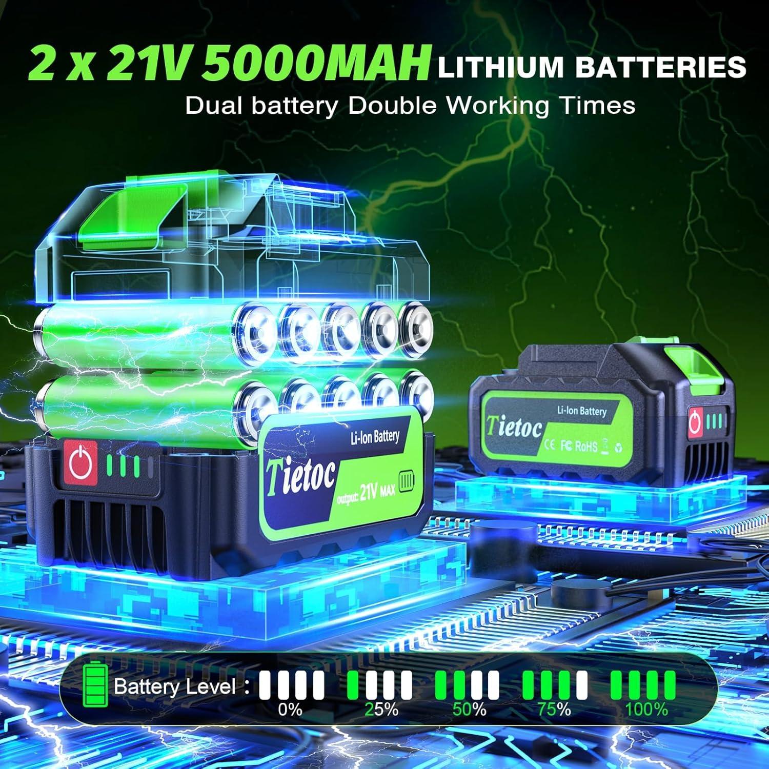 Soplador de Hojas Inalámbrico Tietoc 1200W 6 Velocidades Verde