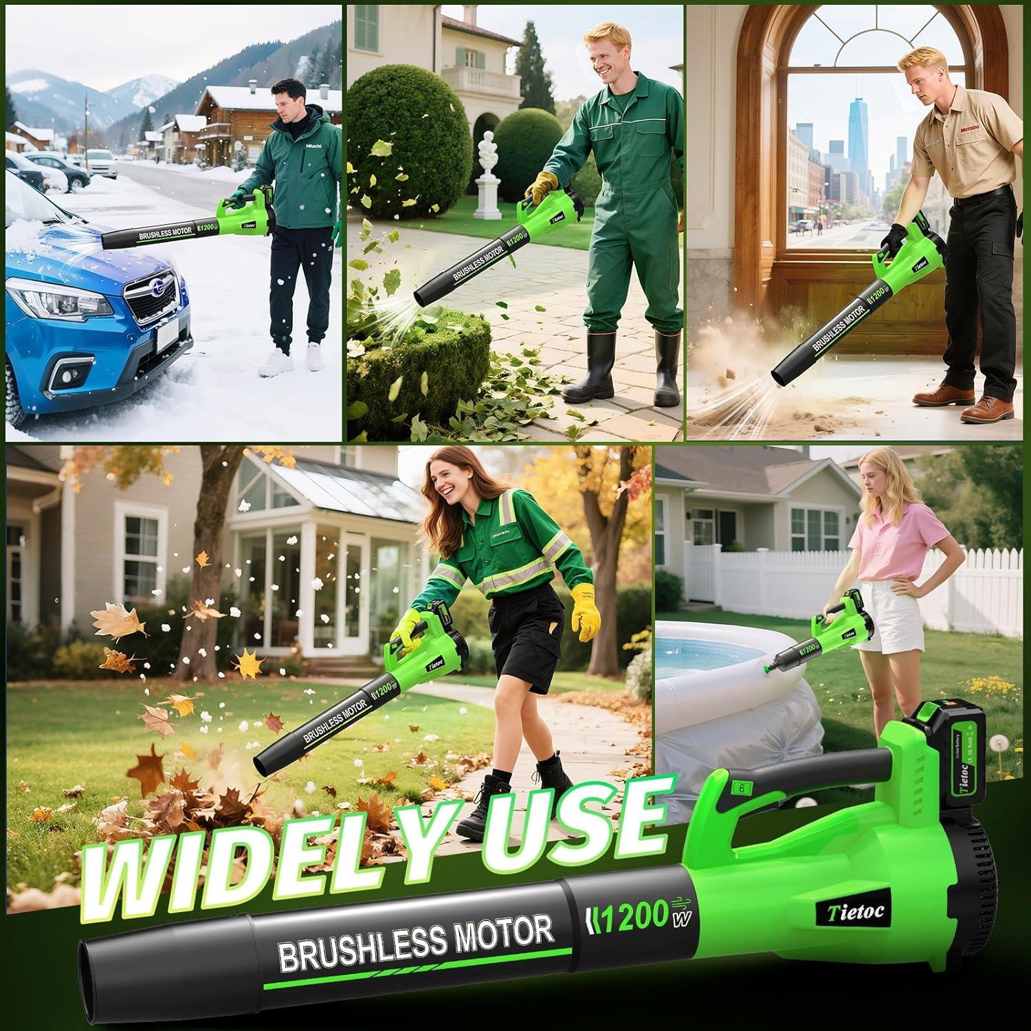 Soplador de Hojas Inalámbrico Tietoc 1200W 6 Velocidades Verde