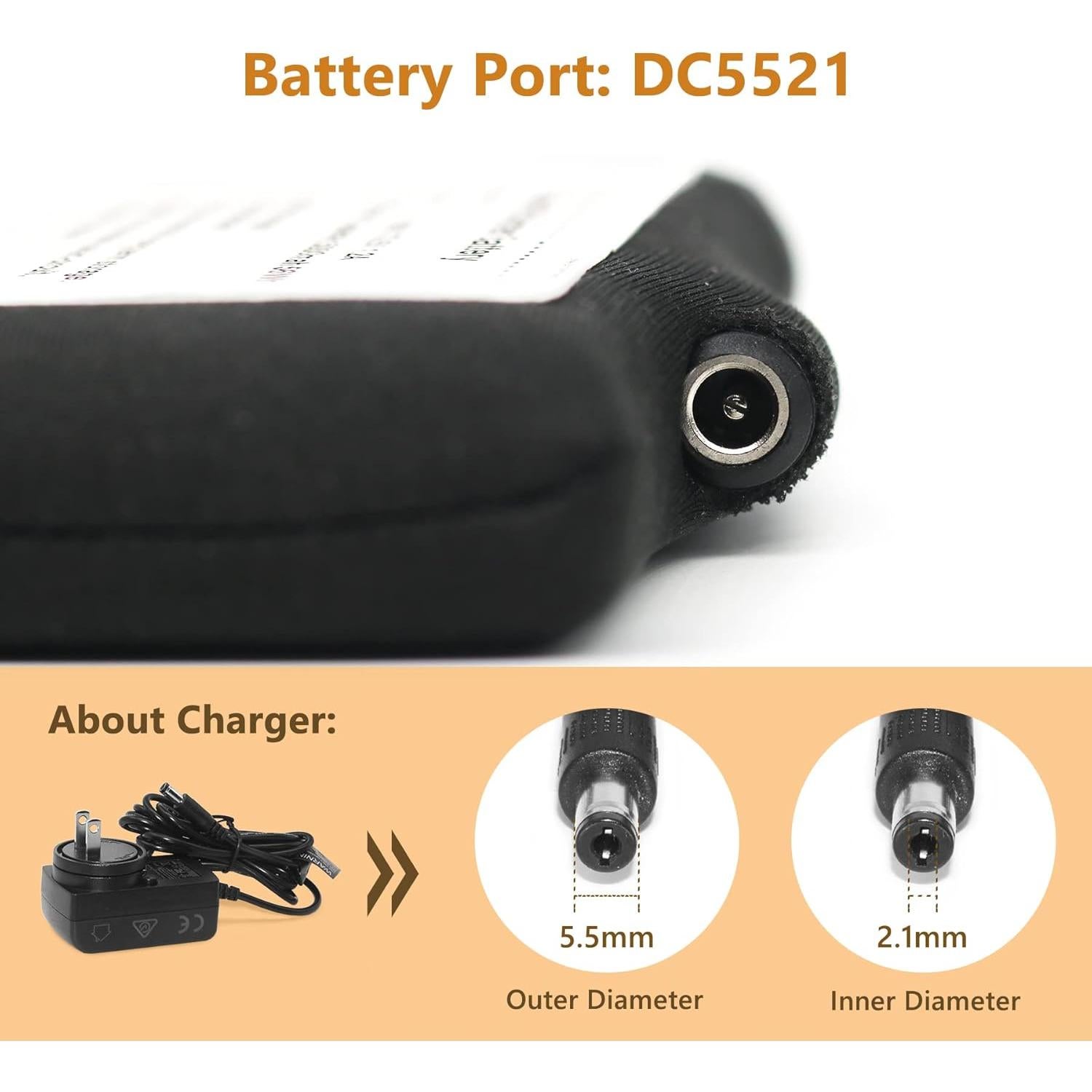 Batería de Chaqueta Calentada 12V HomWanna 5000mAh con Cargador