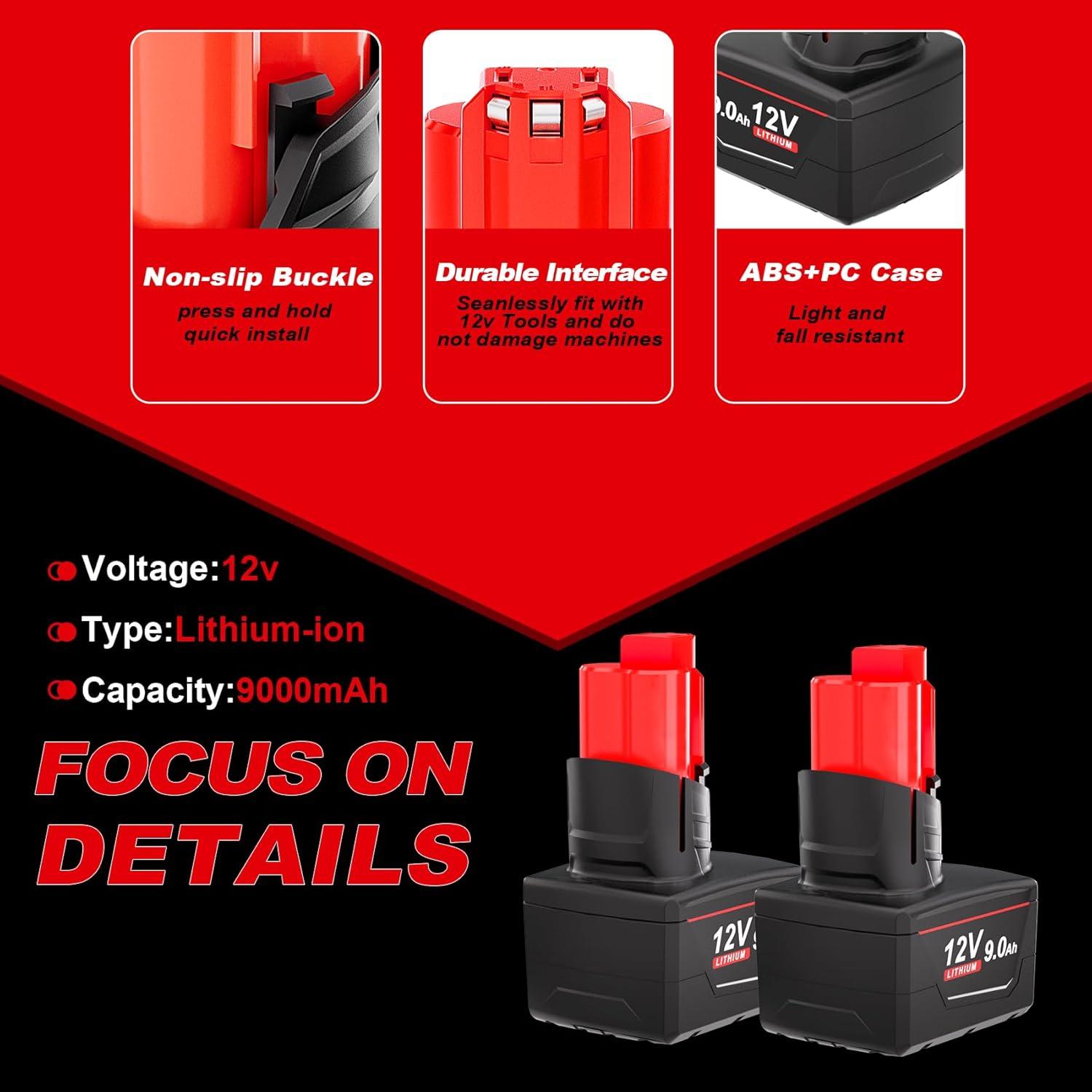 Batería de Reemplazo Litio 12V 9000mAh Milwaukee M12