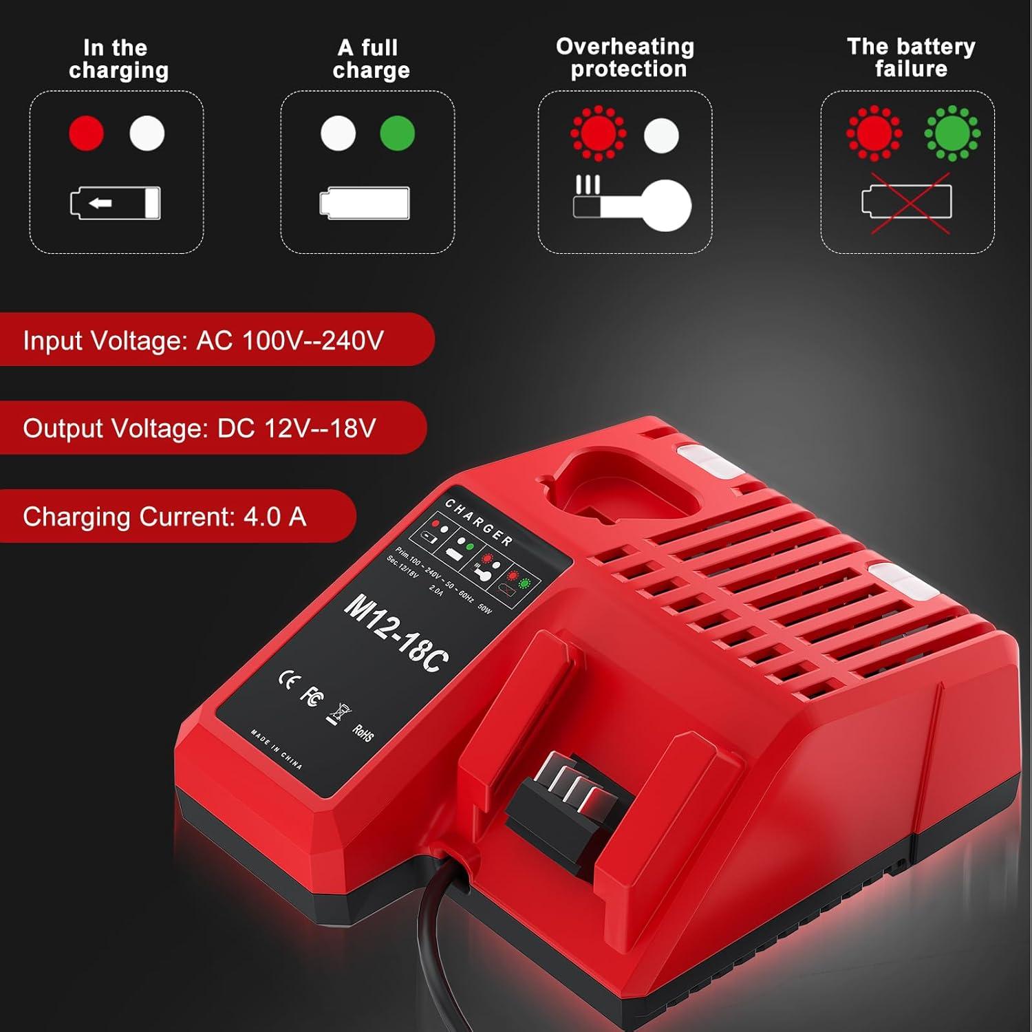 Batería y Cargador Mounzuikue 18V 8.0Ah Compatible Milwaukee M18