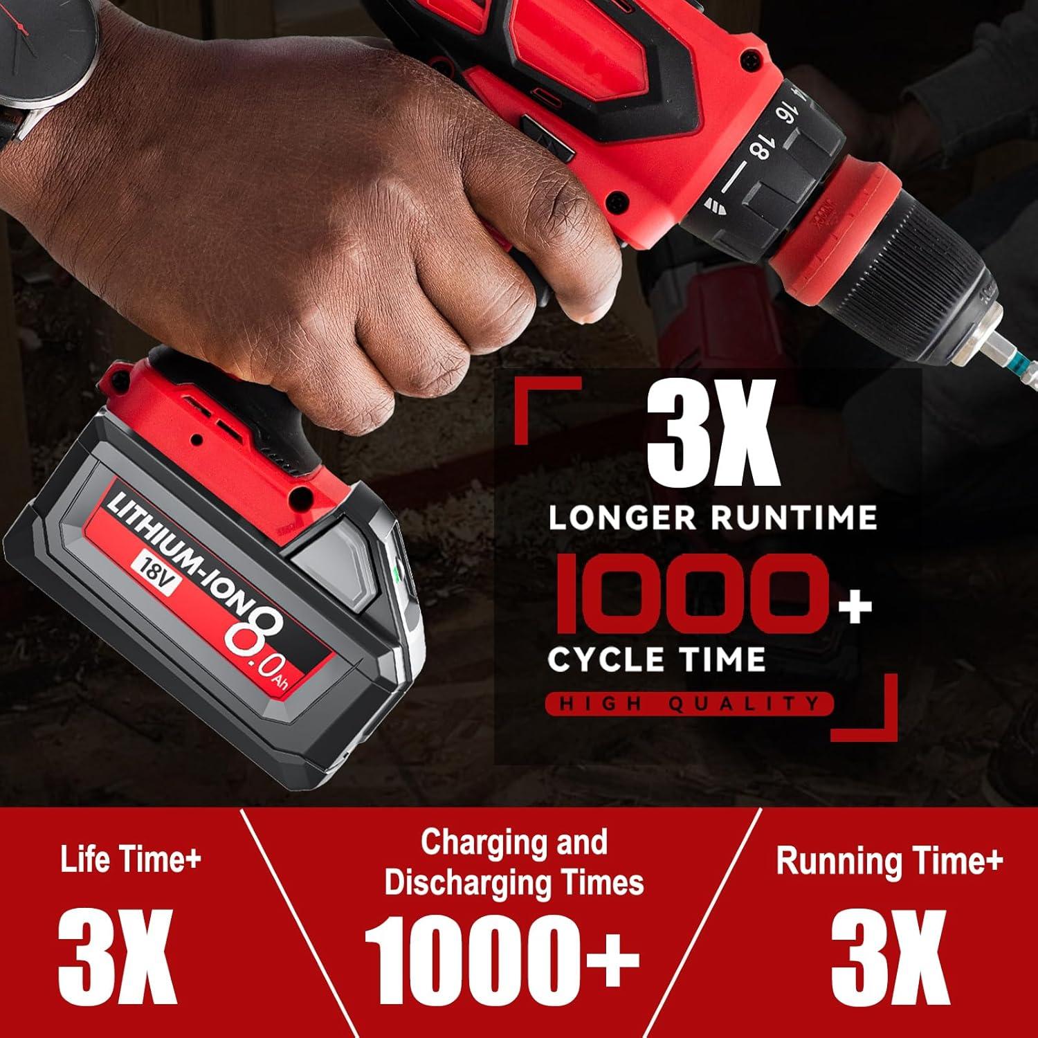 Batería y Cargador Mounzuikue 18V 8.0Ah Compatible Milwaukee M18