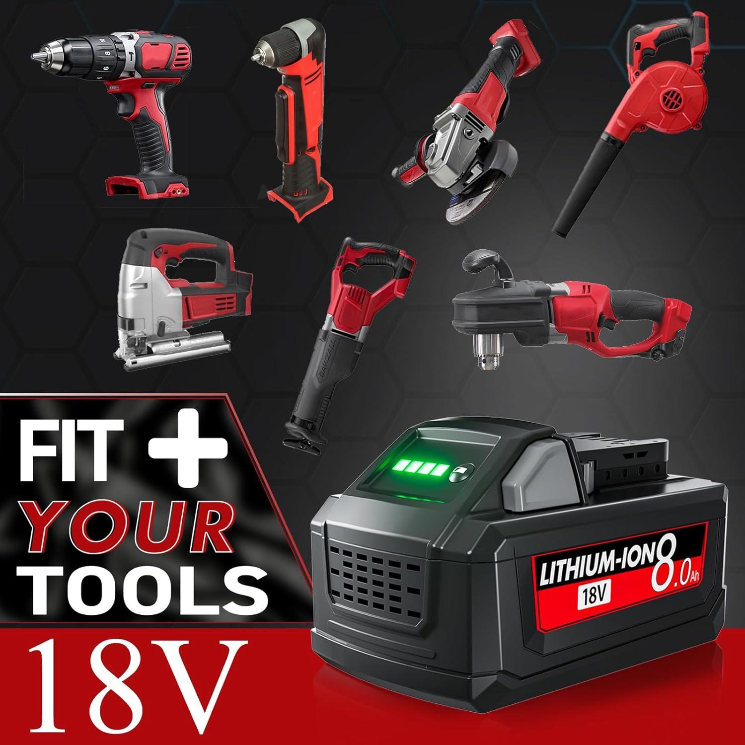 Batería y Cargador Mounzuikue 18V 8.0Ah Compatible Milwaukee M18
