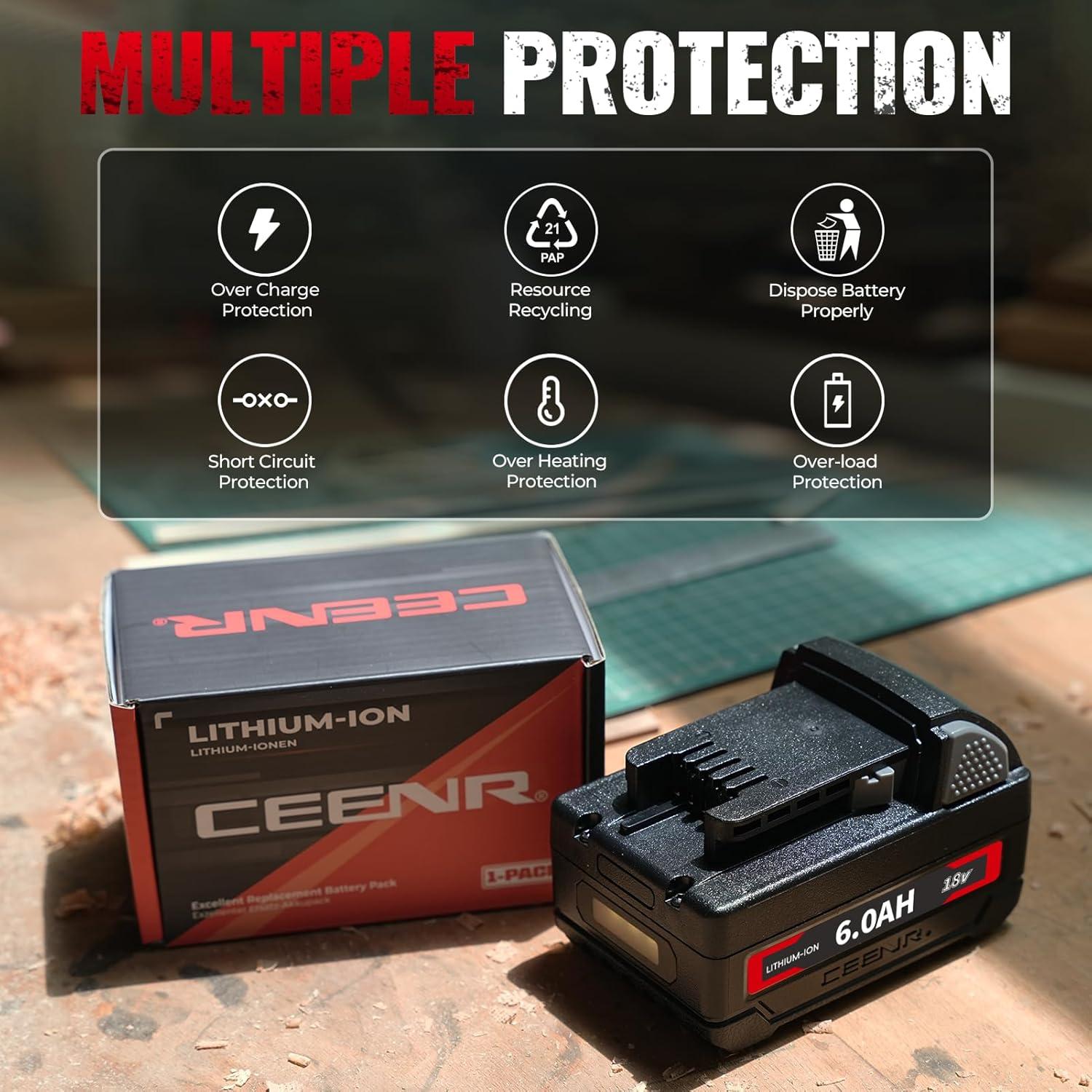 Batería de Litio CEENR 6.0Ah Reemplazo Milwaukee M-18