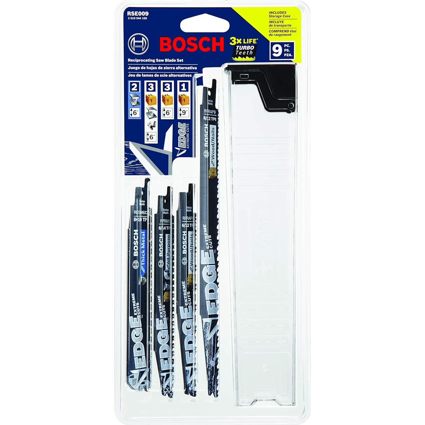 Conjunto de 9 Hojas de Sierra Recíproca Bosch RSE009 - Corte Madera y Metal