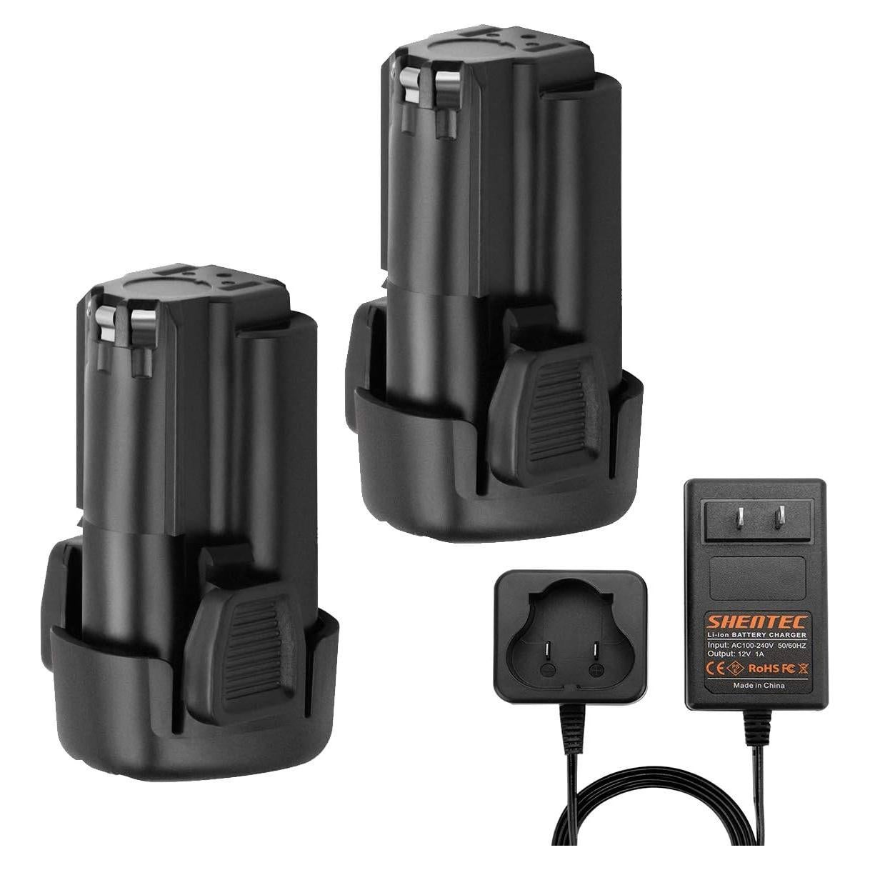 Shentec 2 Pack 3000mAh 12V Li-ion Battery Compatible with Black & Decker LBXR12 LBX12 BL1510 BL1310 BL1110 LB12 (Battery Charger Included)