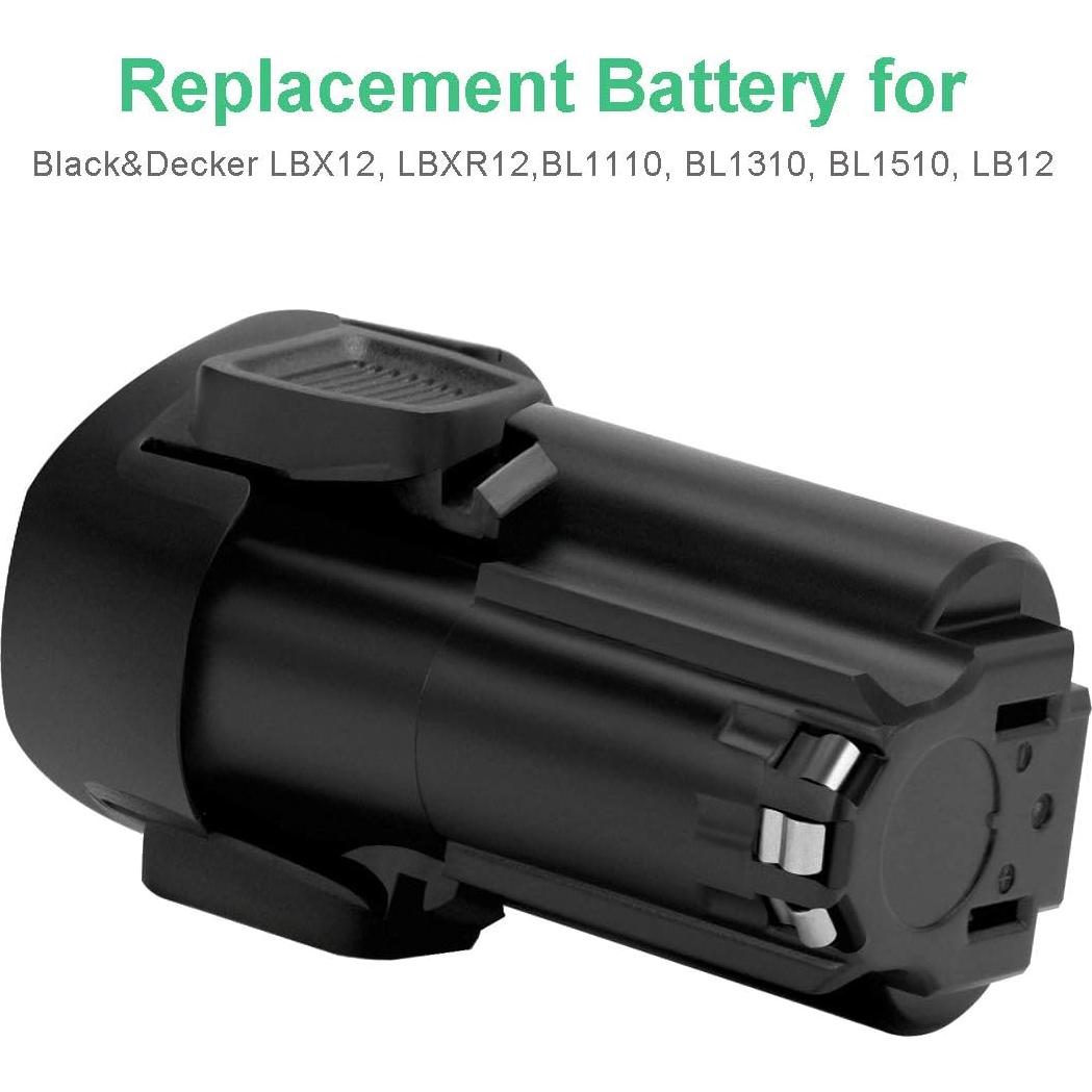 Shentec 2 Pack 3000mAh 12V Li-ion Battery Compatible with Black & Decker LBXR12 LBX12 BL1510 BL1310 BL1110 LB12 (Battery Charger Included)