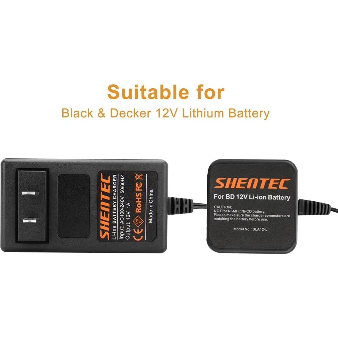 Shentec 2 Pack 3000mAh 12V Li-ion Battery Compatible with Black & Decker LBXR12 LBX12 BL1510 BL1310 BL1110 LB12 (Battery Charger Included)