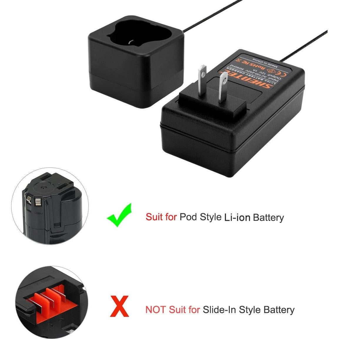 Shentec 2 Pack 3000mAh 12V Li-ion Battery Compatible with Black & Decker LBXR12 LBX12 BL1510 BL1310 BL1110 LB12 (Battery Charger Included)