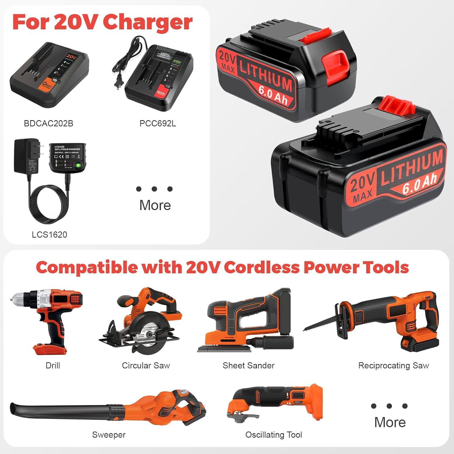 Batería ARyee 20V 6000mAh para Black & Decker + Cargador