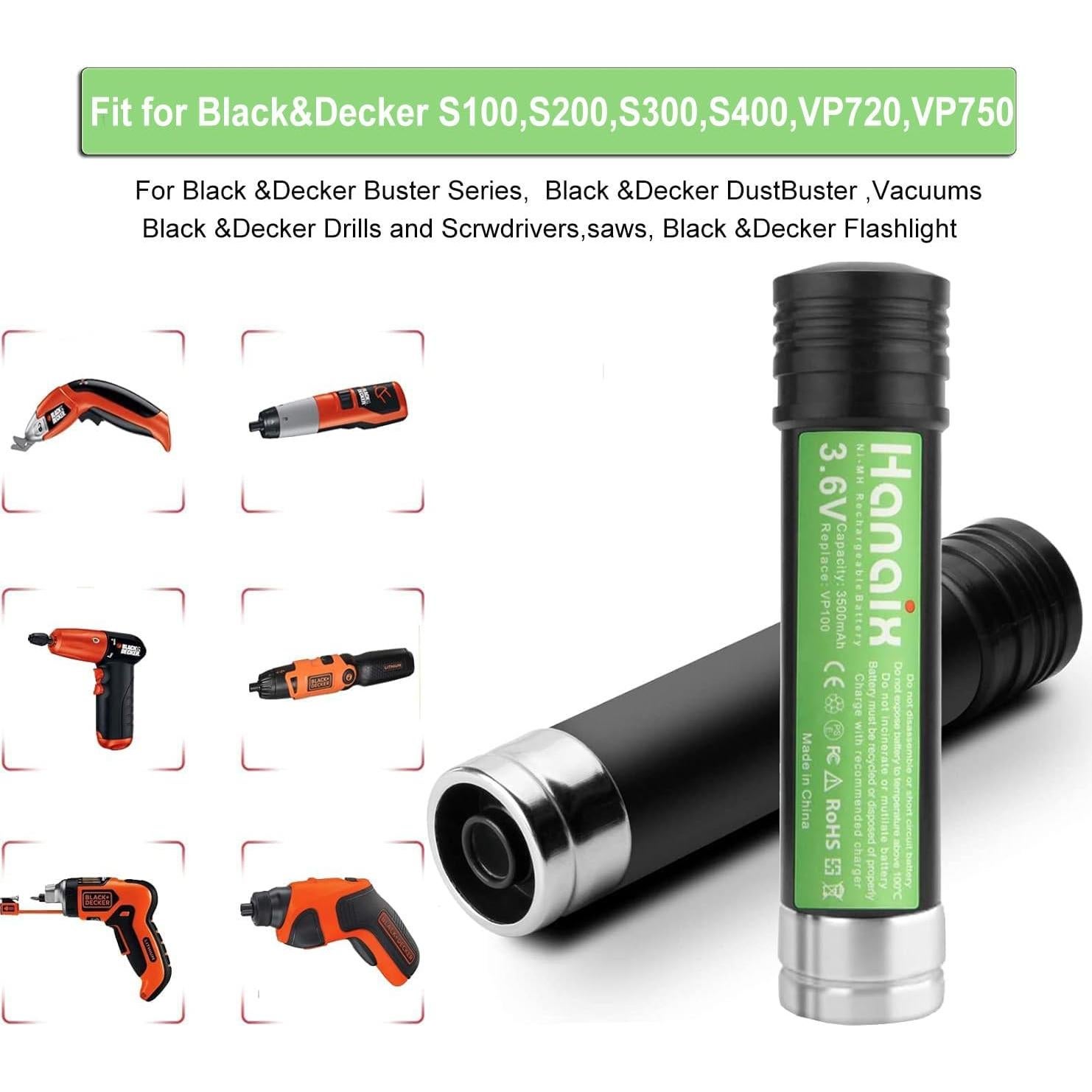Paquete de 2 Baterías Ni-MH 3.6V 3500mAh Black and Decker VP100