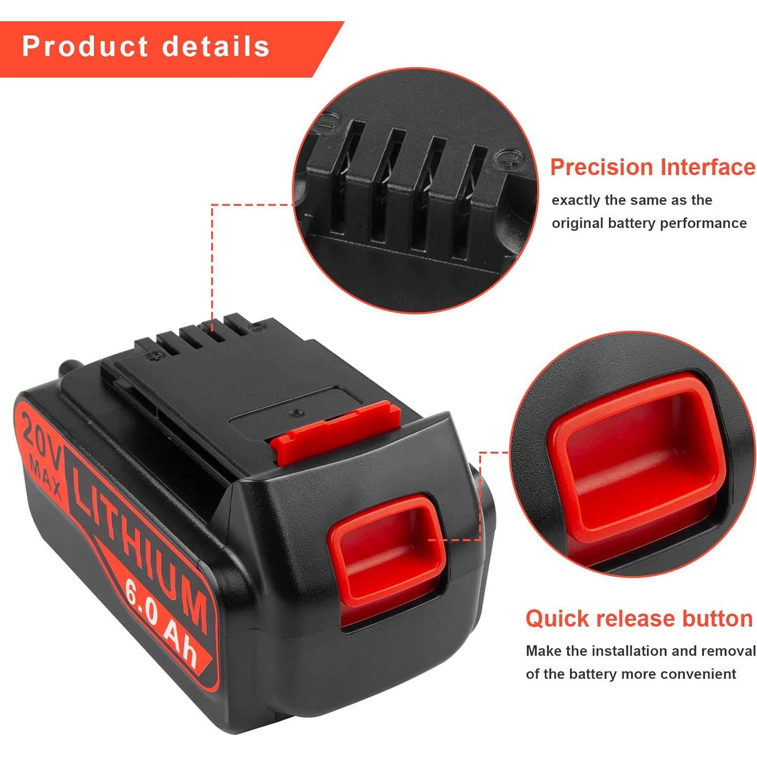 Batería de Litio 20V 6000mAh Compatible Black&Decker LBX4020